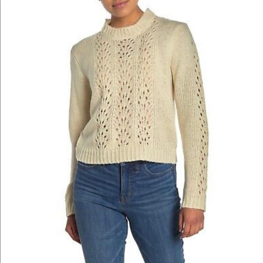 WOVEN HEART Women's Cream Open Stitch Crew Neck Sweater Size Large